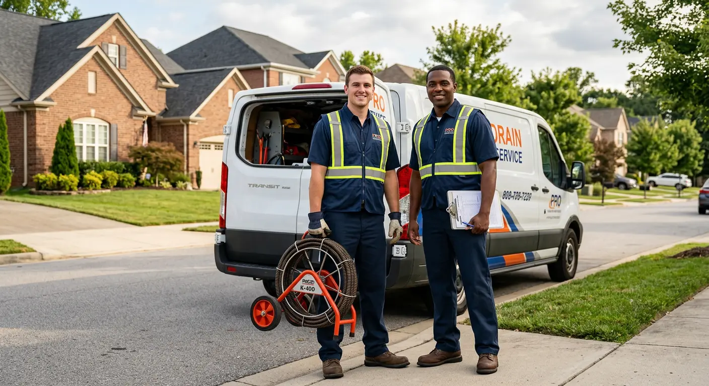 Sewer and drain service team with equipment ready for work in Viera West